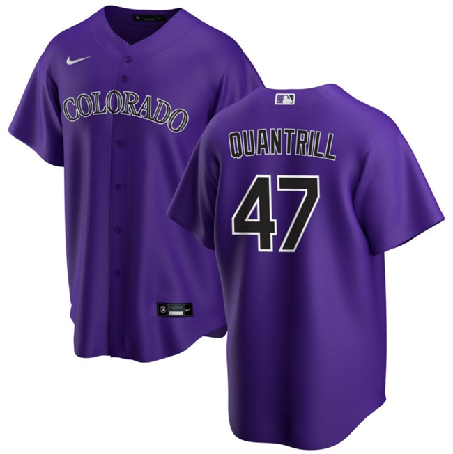 Men's Colorado Rockies #47 Cal Quantrill Purple Cool Base Stitched Baseball Jersey